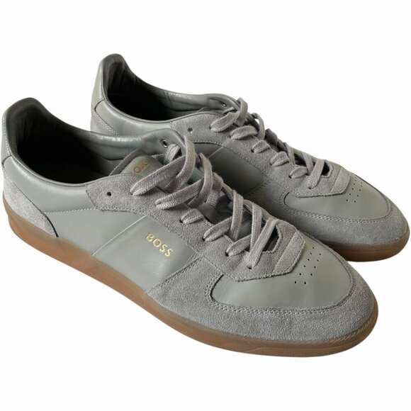 Boss Brandon Tenn Trainers Sneakers Gray Leather Suede - Picture 2 of 11
